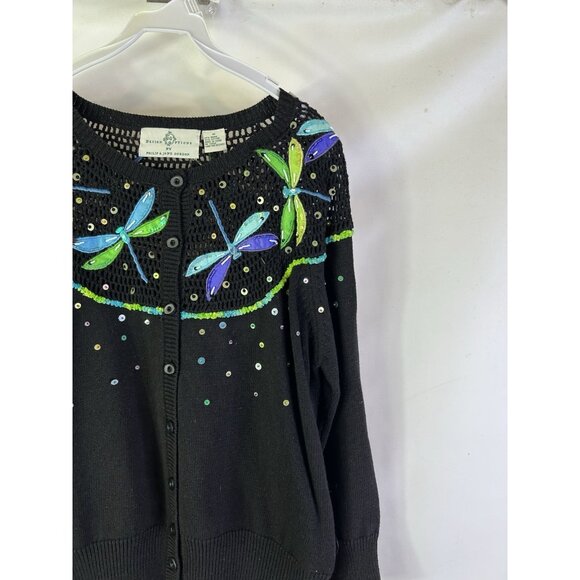 Vintage 90s Design Options Whimsy Cardigan Sweater Dragonfly Embellished - Picture 3 of 7
